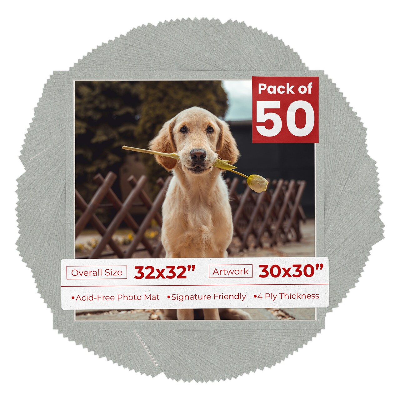 Light Grey Suede Mat Board for 32x32 Frames - Fits 30x30 Photos
